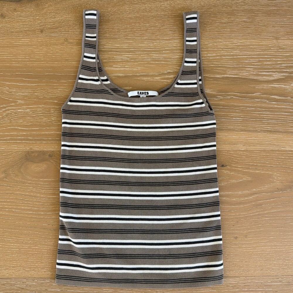 Eaves Knit Tank Top Striped Cyndee Size S Taupe Black Cream